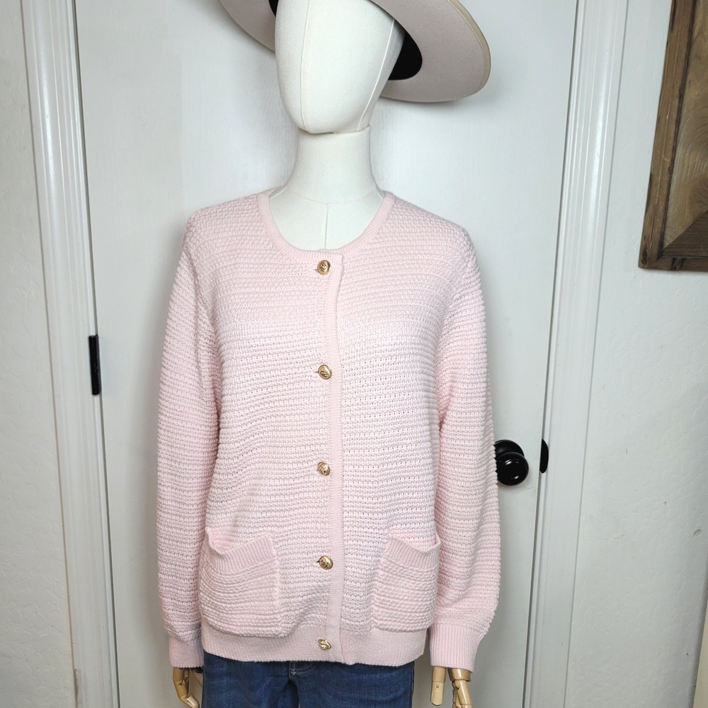 Chic Preppy Pink Cable Knit Cardigan Size Large Old Money Fall Cardigan Winter